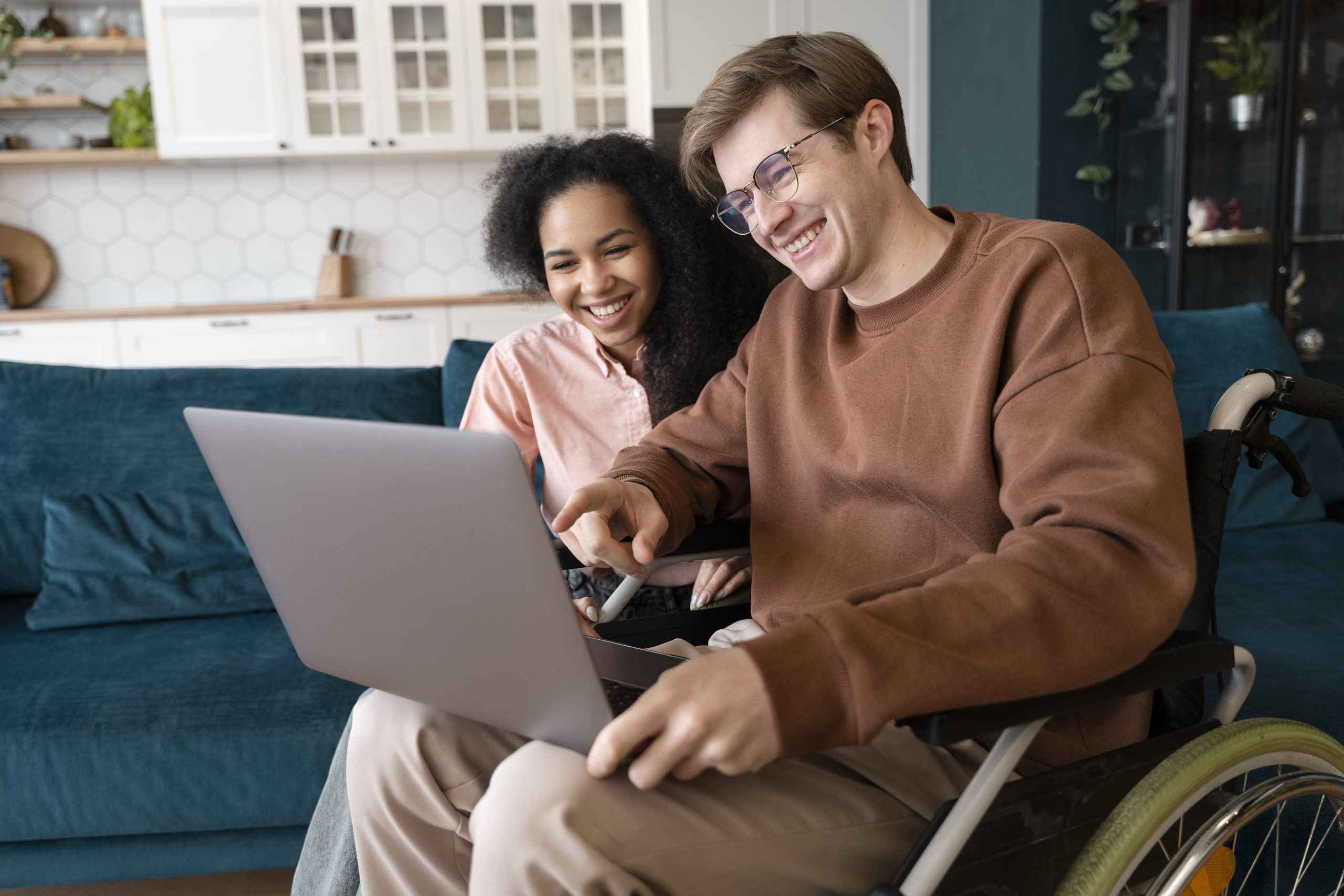 Support staff discussing care plan with participant